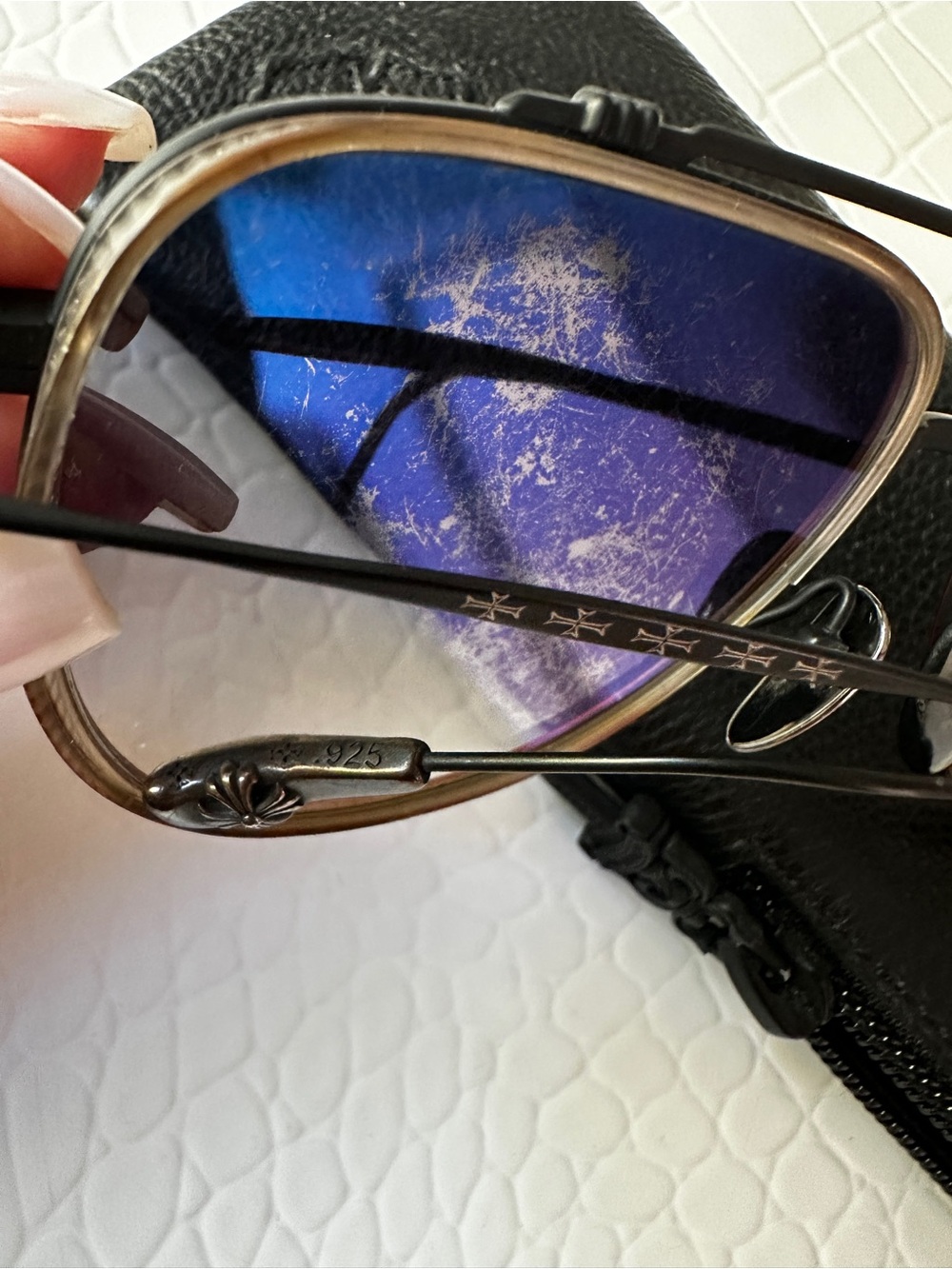 Chrome Hearts Black Frame Sunglasses with Brown Trim and Gray Gradient Lenses - Picture 6 of 9